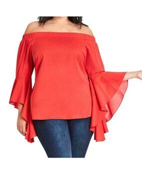 City Chic Off The Shoulder Romantic Bell Sleeve Blouse Plus Size 22 NWOT